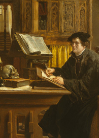 A portrait of Martin Luther translating the Bible, painted by Eugène Siberdt, 1898.