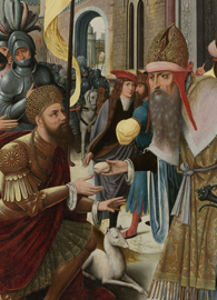Meeting of Abraham and Melchizedek, left wing of a triptych.