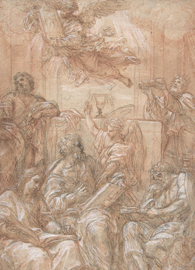 Painted by Carlo Maratti, Allegory of the Old and New Dispensations (1700–1708). Pen and brown ink, over black and red chalk, highlighted with white gouache, on light brown paper.
