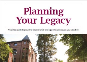 A campus building with the text "Planning your Legacy" above
