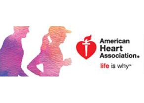 Logo of American Heart Association next to graphics showing people running