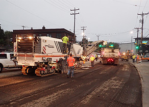 Image showing the construction work at Nickerson: a street filled with big trucks
