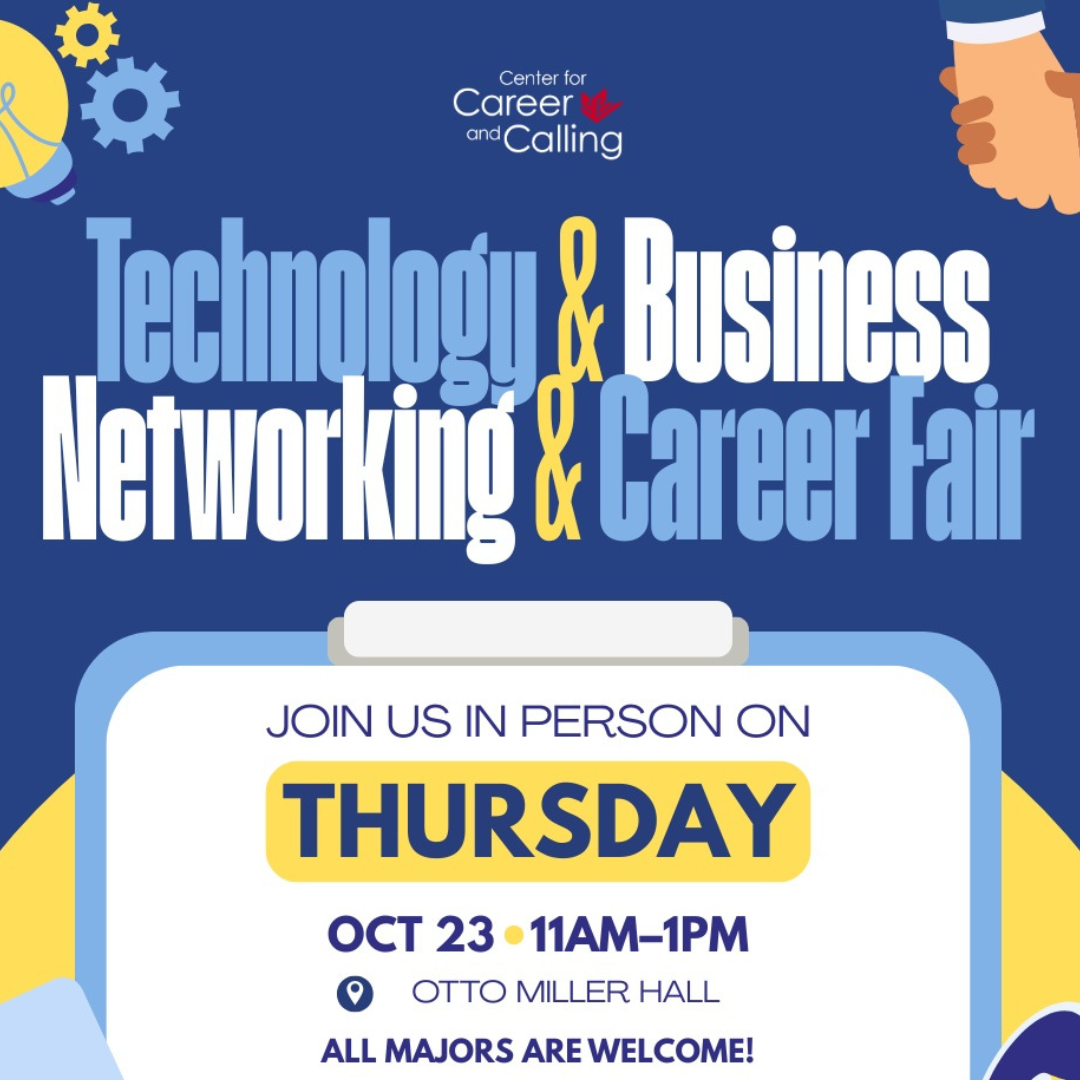 graphic with words Technology & Business Networking & Career Fair